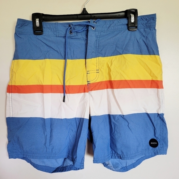 RVCA VA Nature Men's Board Shorts Swim Trunks Multicolor Striped Size 32 - Picture 1 of 8